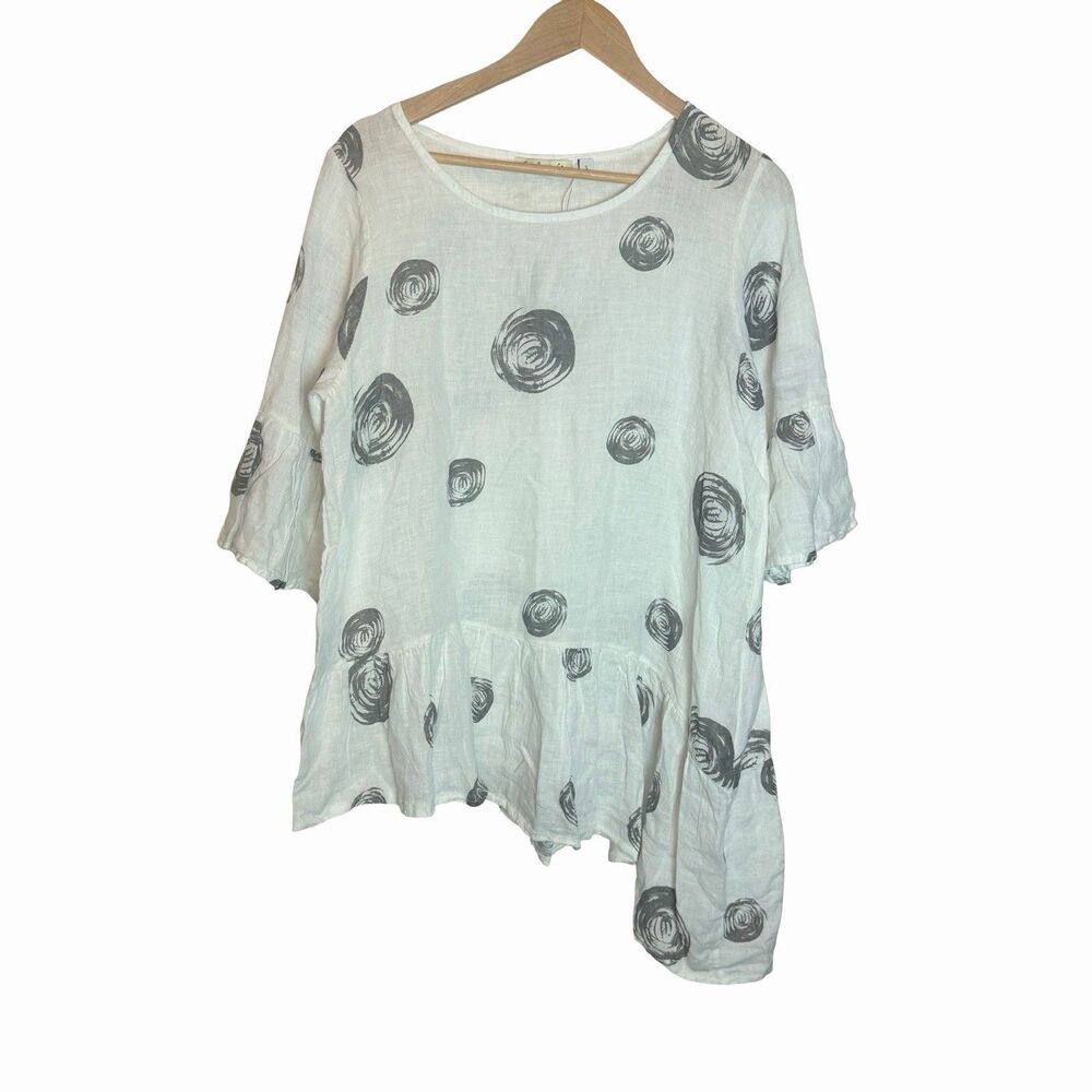 100% Linen Top Womens Small Lagenlook Oversized Beachy Boho Airy Camille & Co.
